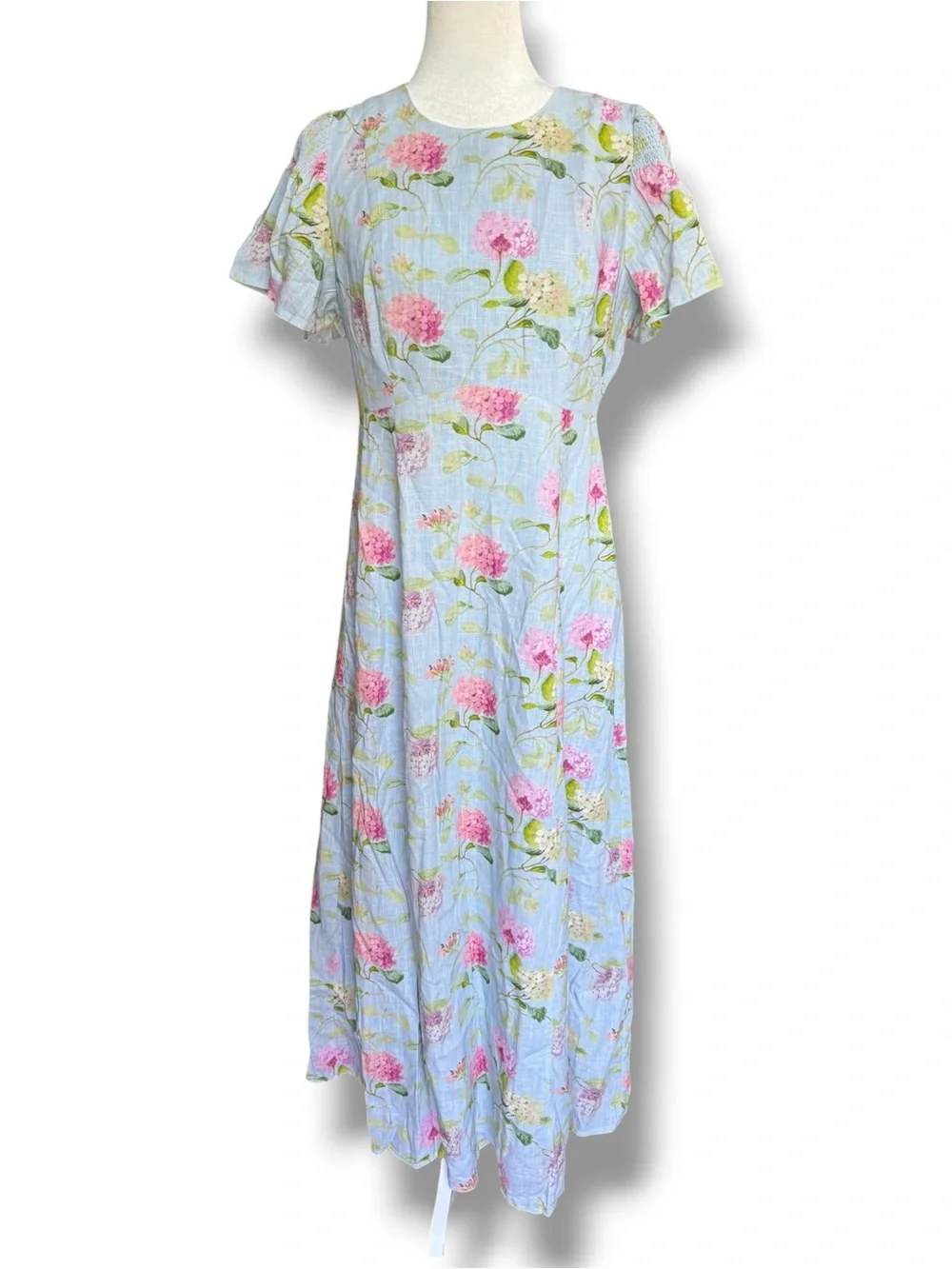 Hill House Home NWT The Dominique Linen Dress Hydrangea Chintz Blue Floral Sz M - Picture 2 of 10